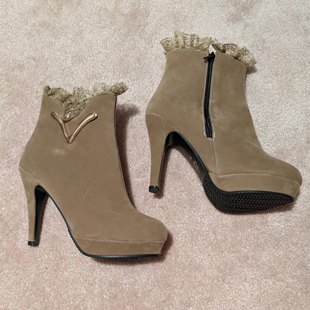 Faux Suede Heeled Booties